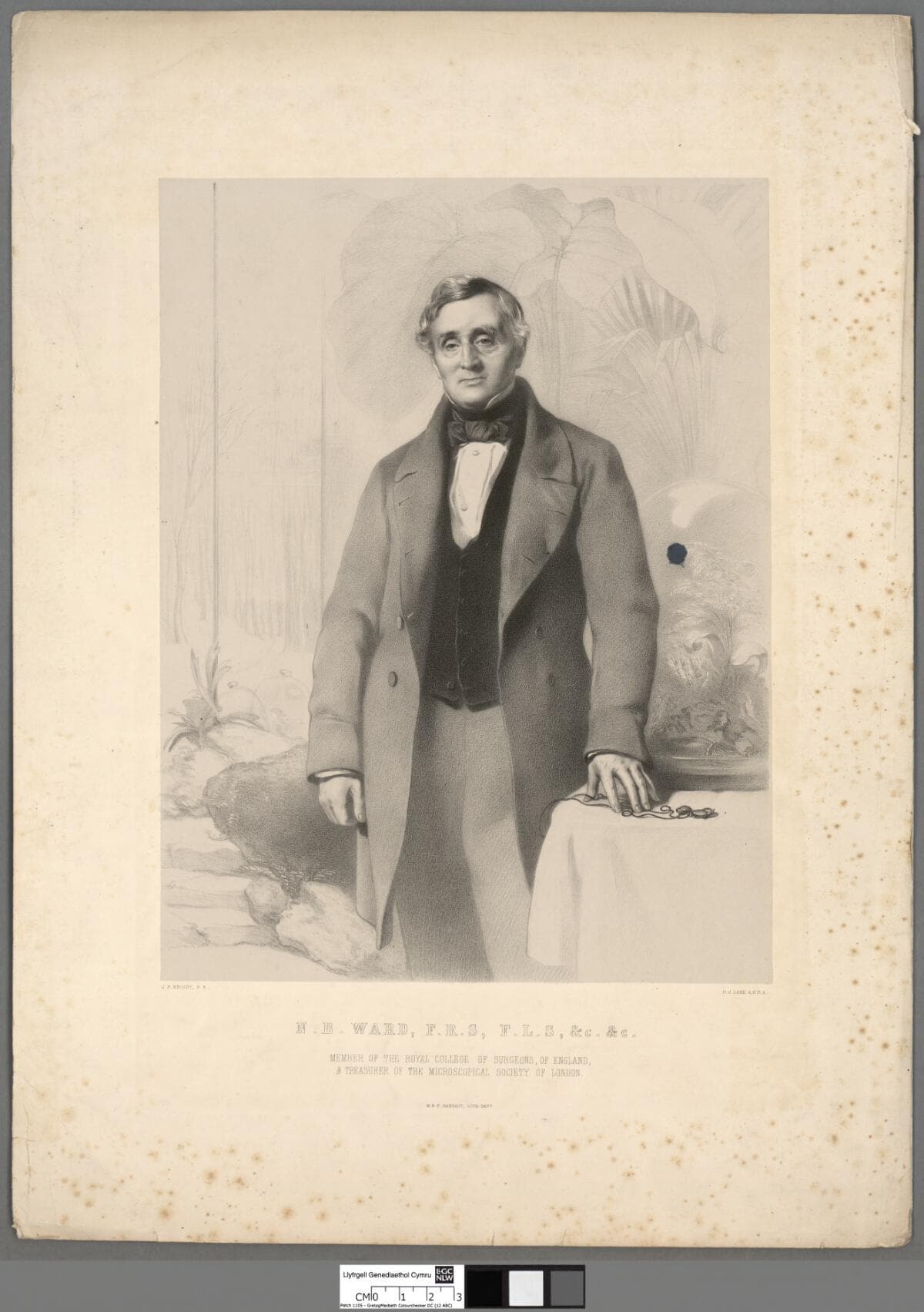 Black-and-white half-length portrait of Nathaniel Bagshaw Ward in Victorian dress, from an 1859 lithograph.
