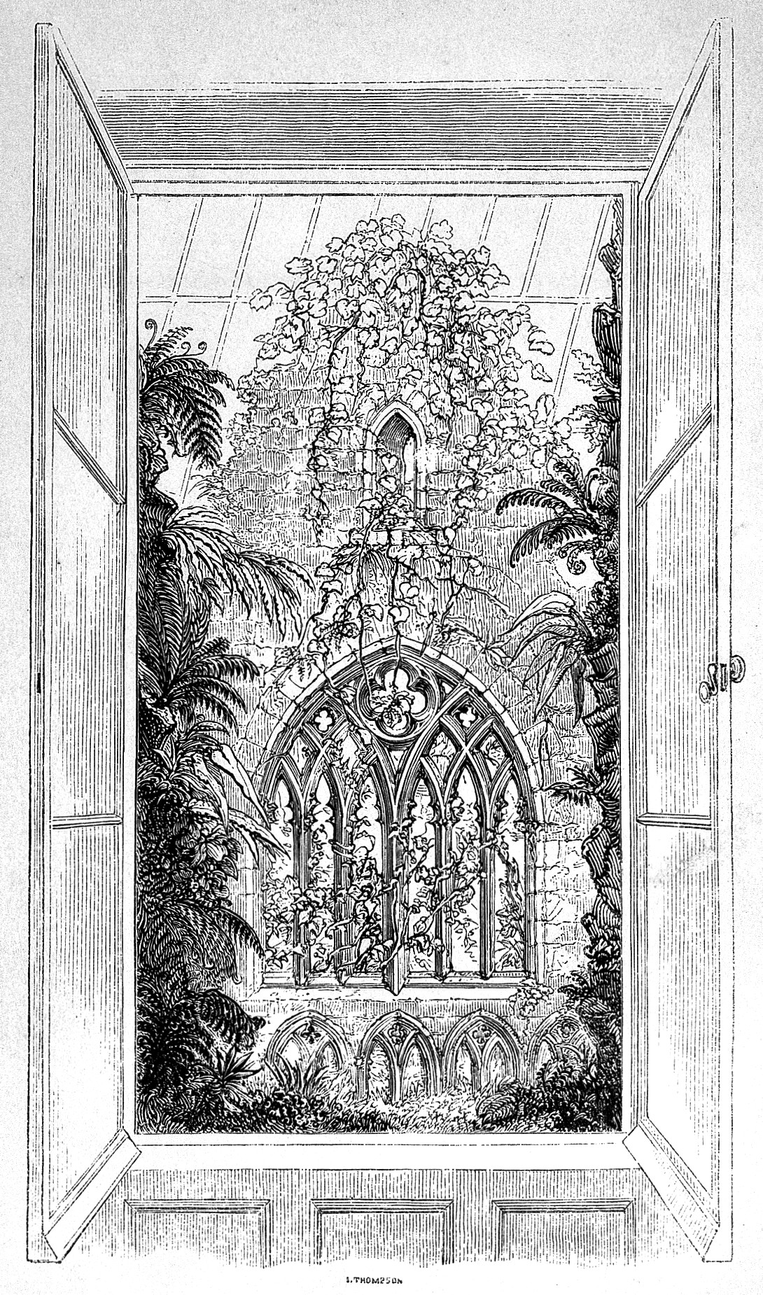 Tintern Abbey style glazed plant case illustration